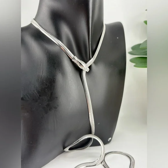Silver Snake Lariat Necklace – Adjustable Y-Necklace Statement Chain - Picture 10 of 13